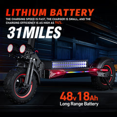 Commuter E-Scooter: 1200W Power | All-Terrain Tires | Safe Night Riding