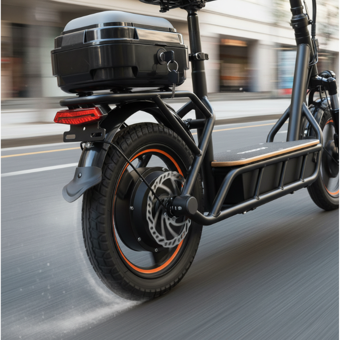 750W Commuting Electric Scooter 28MPH – 48V 18Ah Long Range, 14-Inch Pneumatic Tires, Rear Storage Box