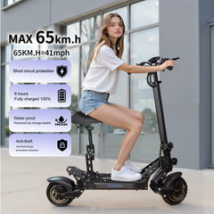 Dual Motor Foldable Electric Scooter with Seat – 41mph Max Speed Off-Road & City Commute E-Scooter for Adults