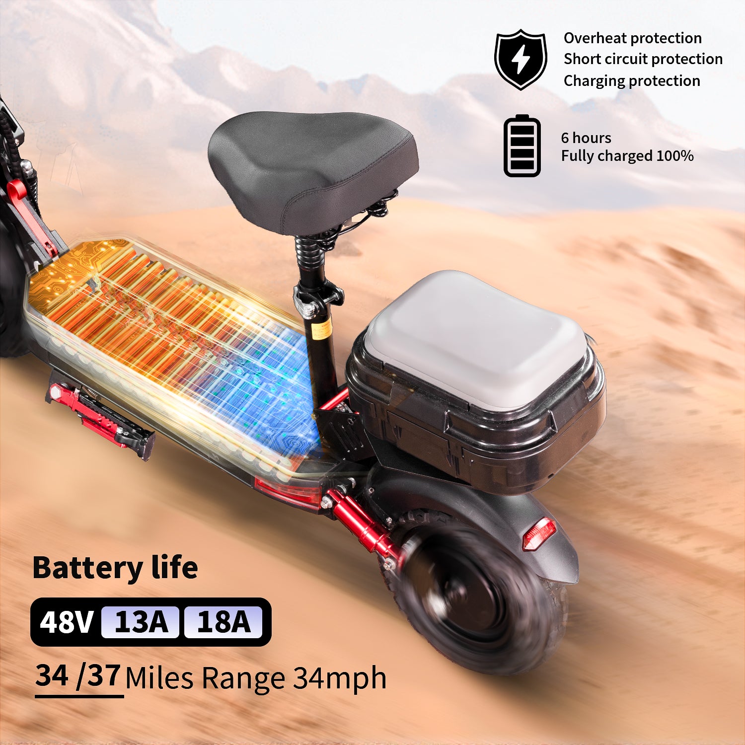 34MPH Max Speed Adult Electric Scooter with APP Control - 440LBS Load, Waterproof Basket, Anti-Theft Alarm & Foldable Design