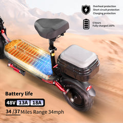 1200W Foldable Electric Scooter for Adults – 34mph Max Speed, 37 Miles Range, Dual Suspension, 11'' Off-Road Tires, APP Control, LCD Display, Storage Case